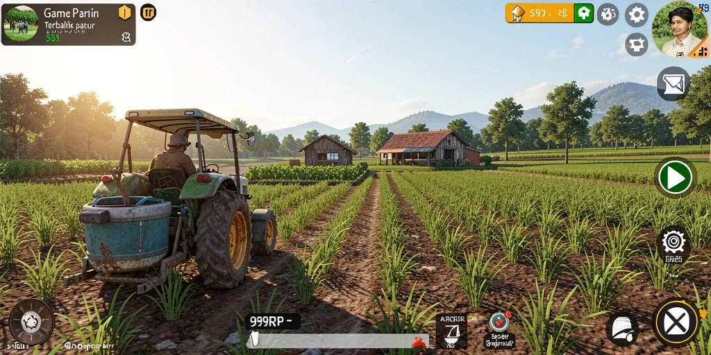 Screenshot menunjukkan gameplay seru di 99RP dengan pertanian yang berkembang.