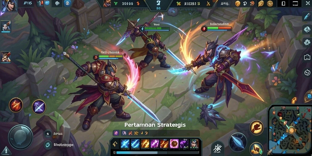 Tangkapan layar gameplay API66 yang menampilkan action MOBA seru.