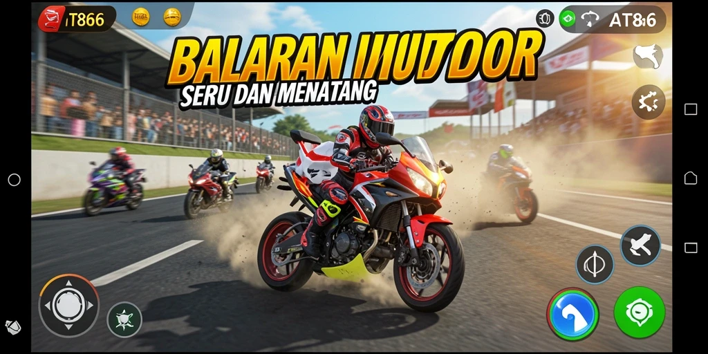 Gameplay menegangkan di balapan motor yang seru.