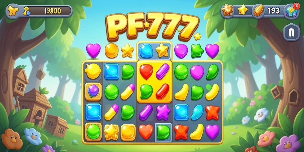 Tampilan menarik dari gameplay Match-3 PF777 dengan berbagai kombinasi warna.