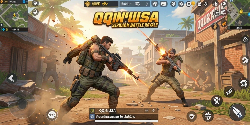 Tangkapan layar gameplay QQNUSA menampilkan aksi Battle Royale yang mendebarkan.